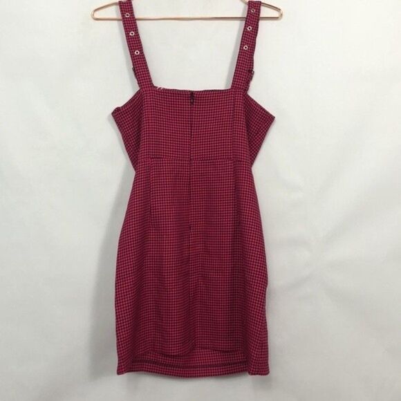 Bershka Houndstooth Overall Mini Dress Pink&Black New Without Tags Medium - Picture 9 of 9